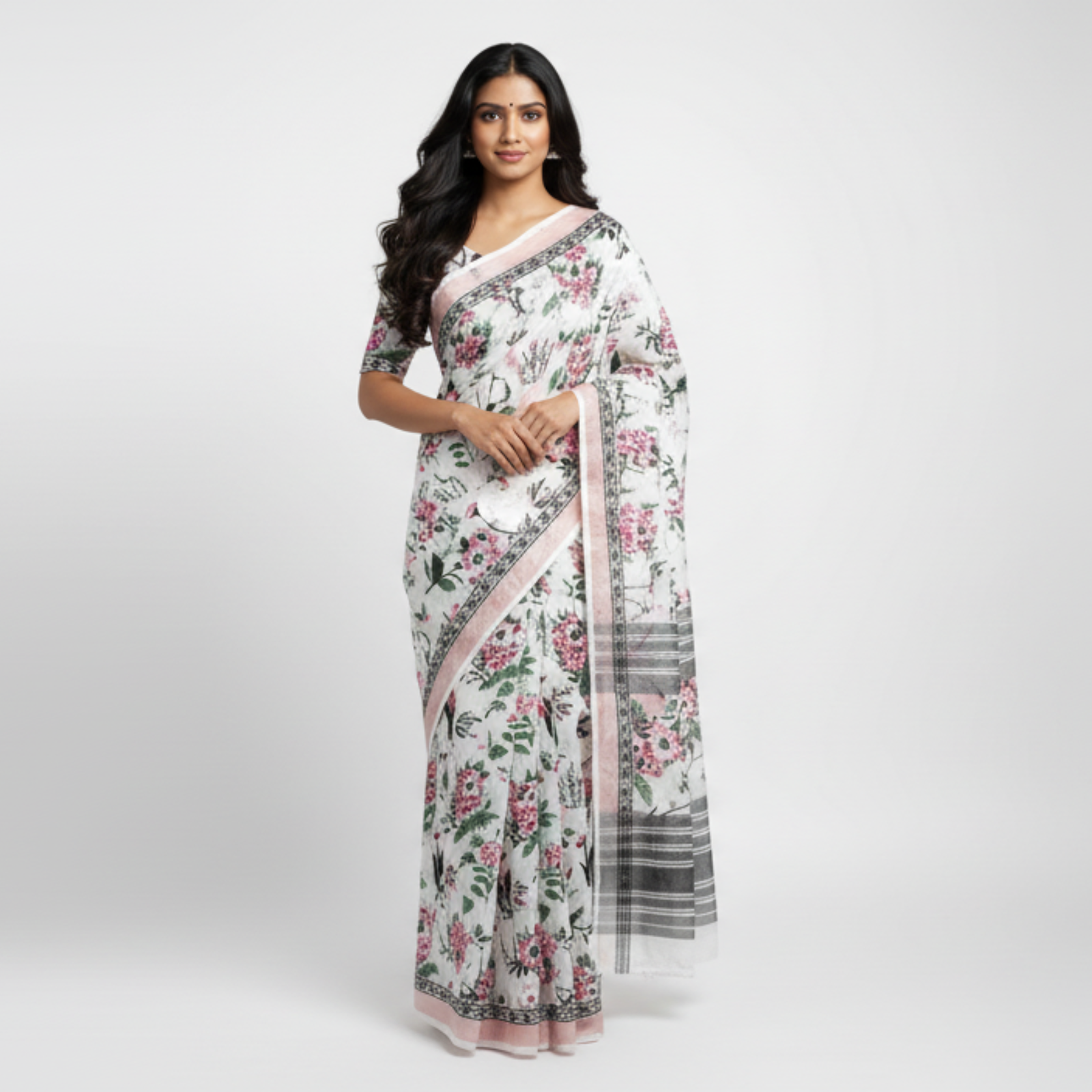 Mulmul Muse White Yellow Blue Saree by Hetraa