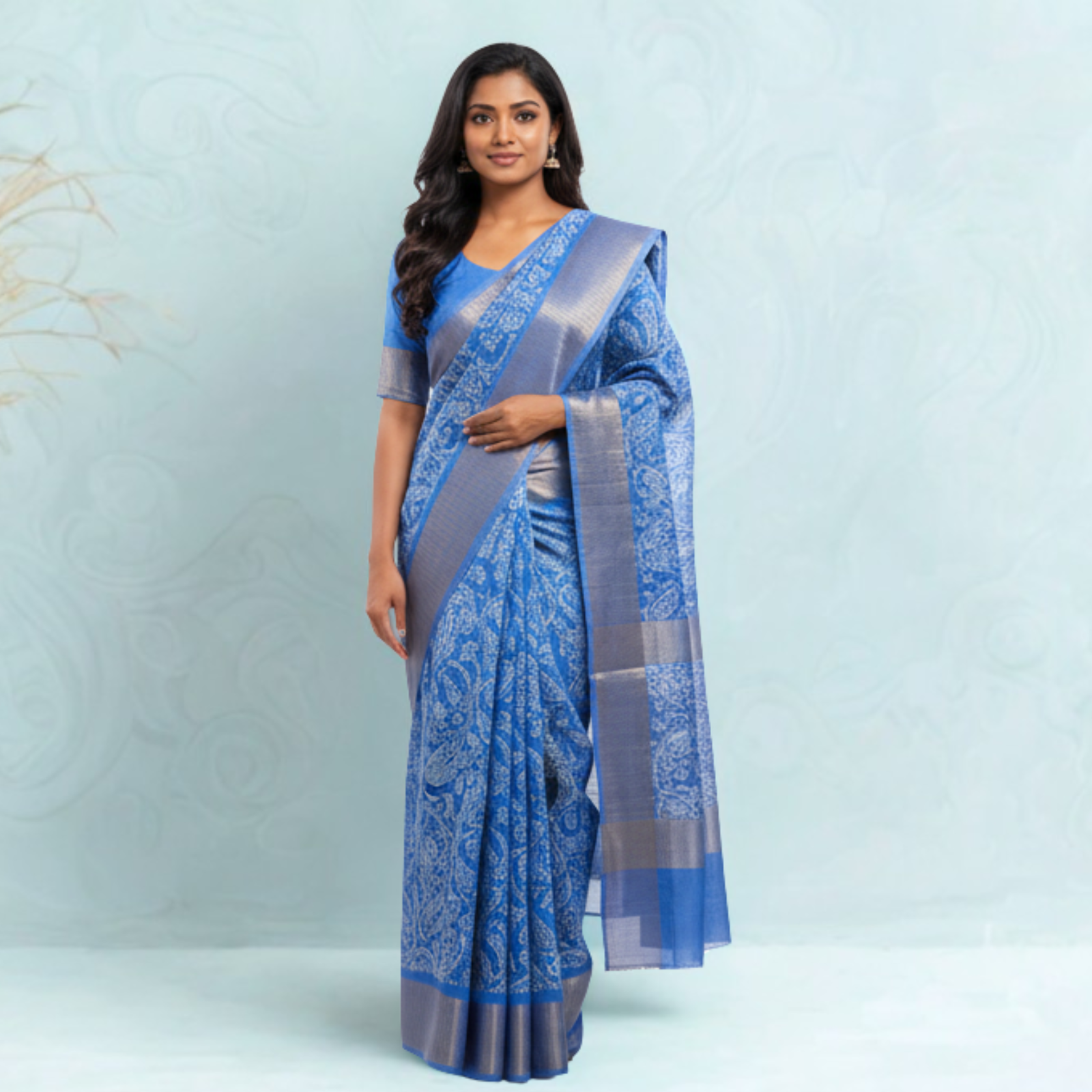Silk Reverie Aqua Blue Saree by Hetraa