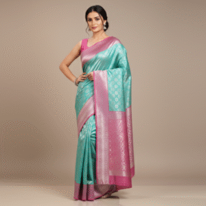 Banarasi- Sea Green with Pink Border