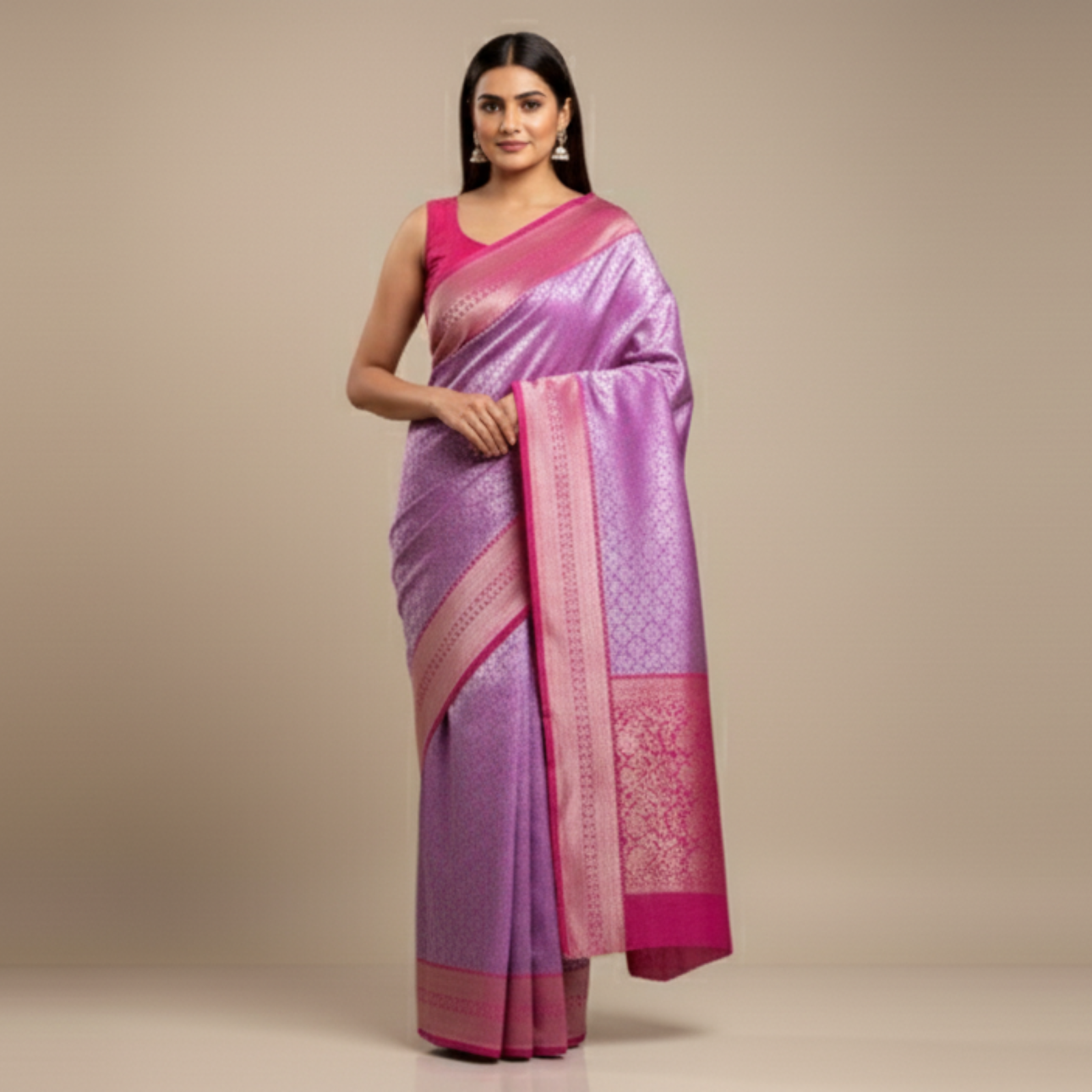 Banarasi- Violet with a Rani-Pink Border and Pallu