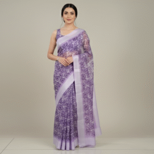 Soft Lavender with Deep Purple Floral Weave Georgette