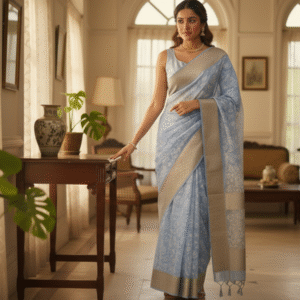 Silk Reverie - Soft powder blue body with a silver-grey border