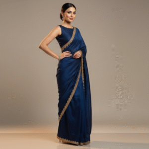 Royale Blue with Golden Lace Border Satin