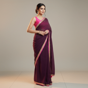 Georgette-  Wine with a Hot Pink Border and Tassels